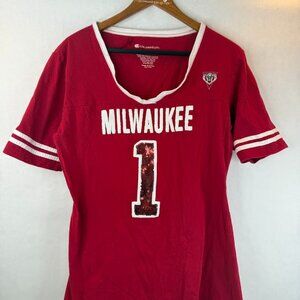 MILWAUKEE BUCKS Red Sequin Jersey T-Shirt